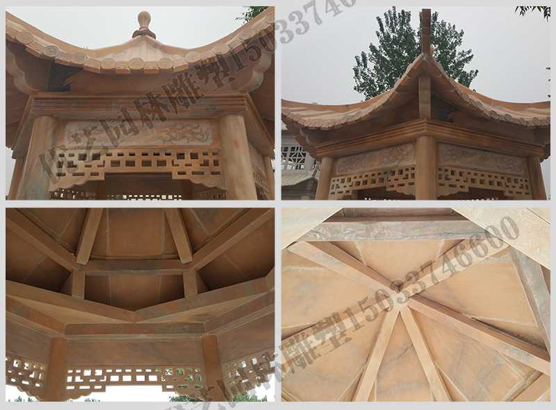 中式大理石涼亭，石雕六角亭子細(xì)節(jié)圖，定制中式景觀涼亭